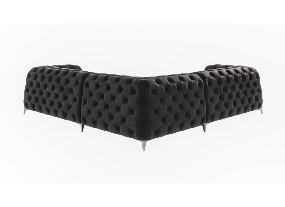 Czarny duży narożnik na wysokich nóżkach pikowany Chesterfield KALIFORNIA 2+E+2 - Riviera 100