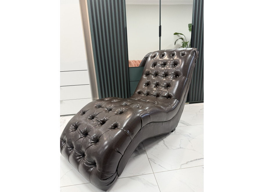 Szezlong pikowany brązowy w ekoskórze glamour leżanka TOKIO