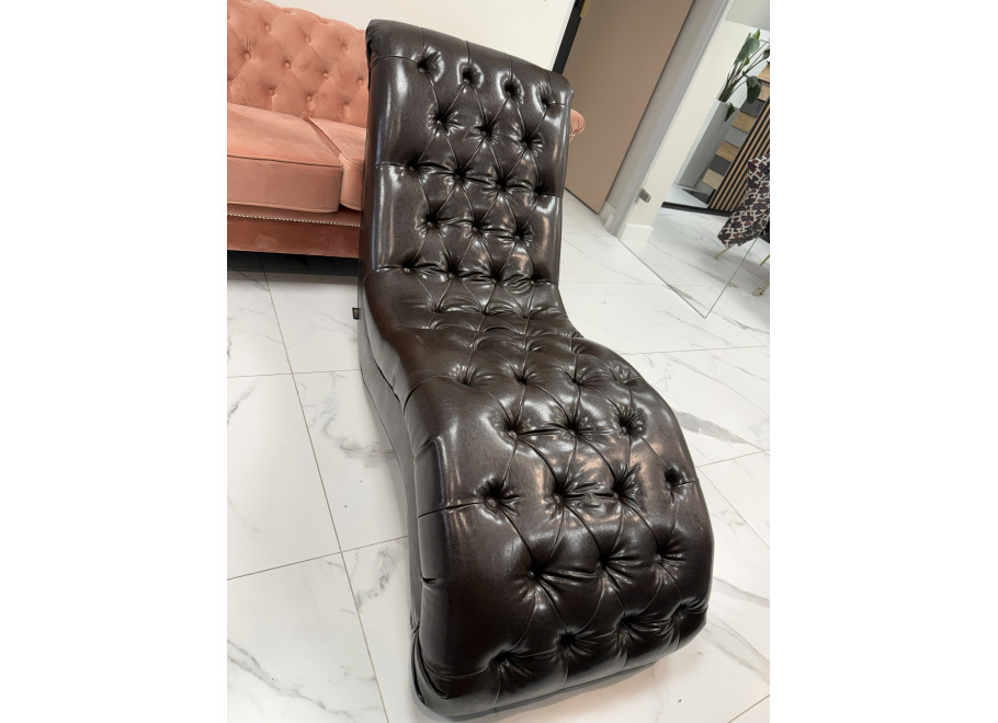 Szezlong pikowany brązowy w ekoskórze glamour leżanka TOKIO 5