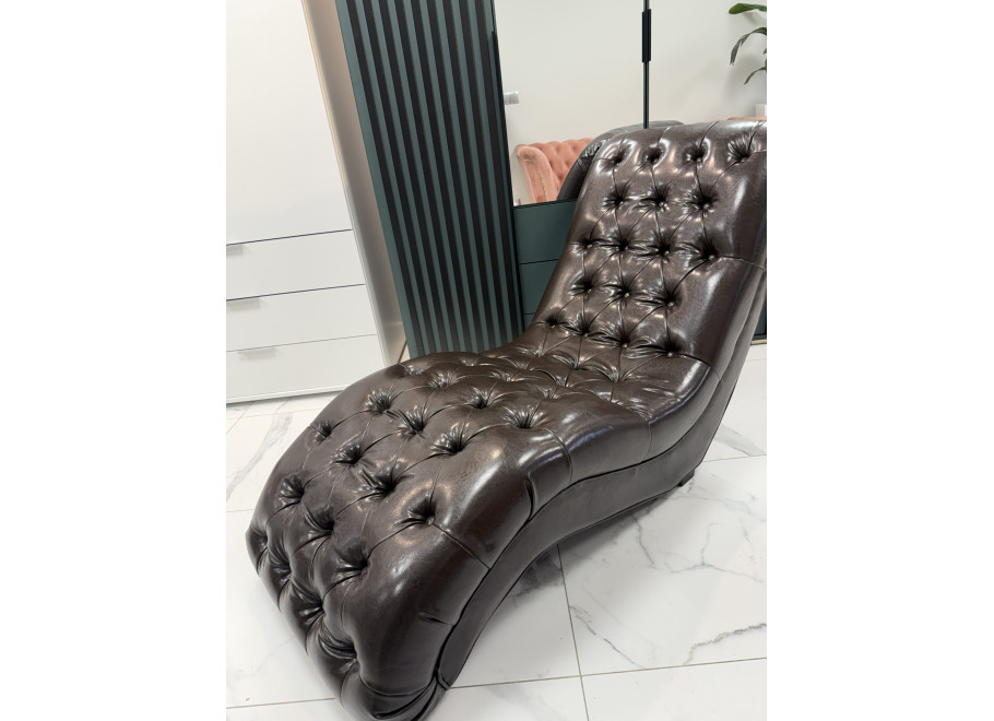 Szezlong pikowany brązowy w ekoskórze glamour leżanka TOKIO 3