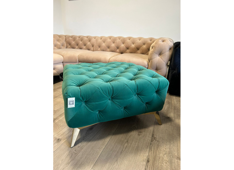 Puf pikowany Chesterfield jasna butelkowa zieleń 80x80 TEO