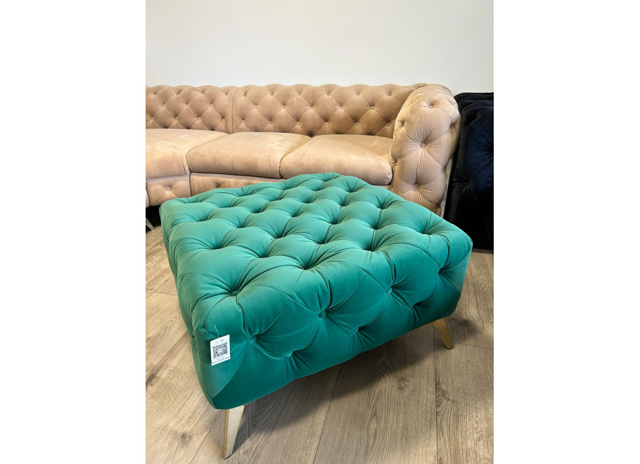 Puf pikowany Chesterfield jasna butelkowa zieleń 80x80 TEO 2