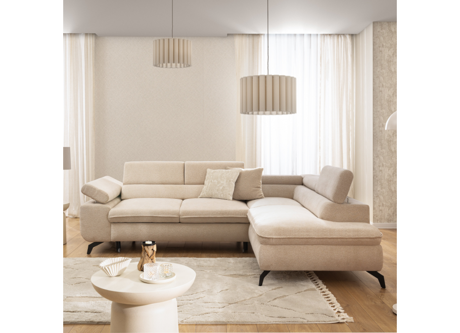 Rozkładany narożnik Melvano Szary beż z funkcją spania, regulowane zagłówki - Misterio 7