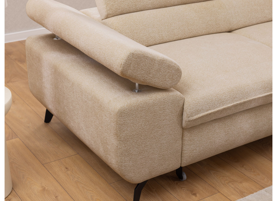 Rozkładany narożnik Melvano Szary beż z funkcją spania, regulowane zagłówki - Misterio 7