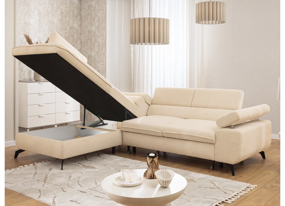 Narożnik Melvano duży beżowy z funkcją spania na wysokich nóżkach - Misterio 4