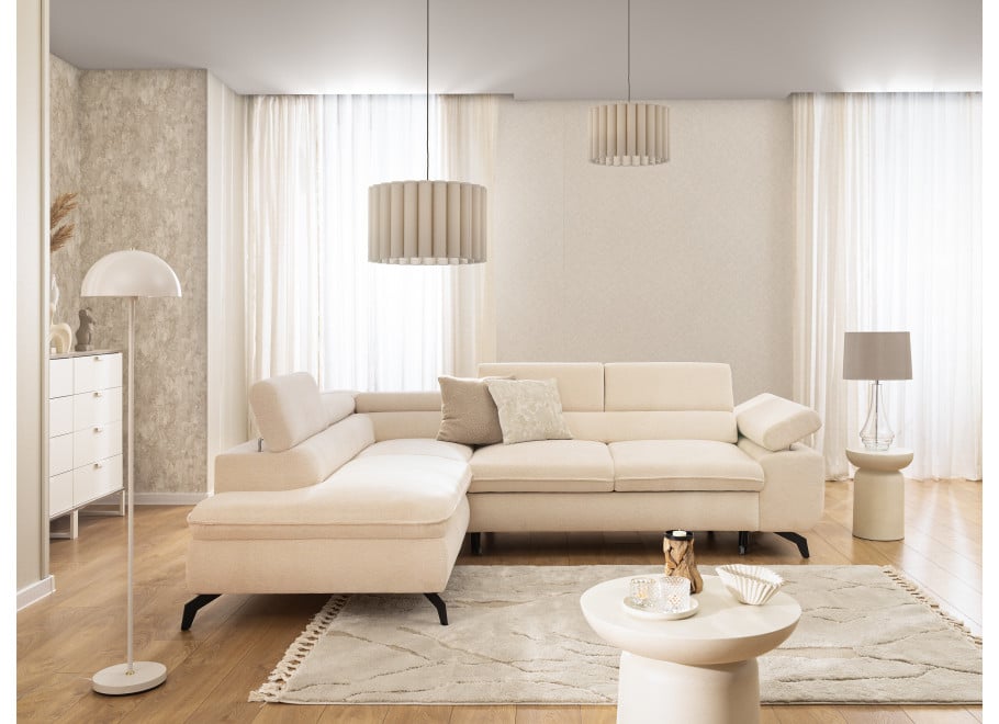 Narożnik Melvano duży beżowy z funkcją spania na wysokich nóżkach - Misterio 4