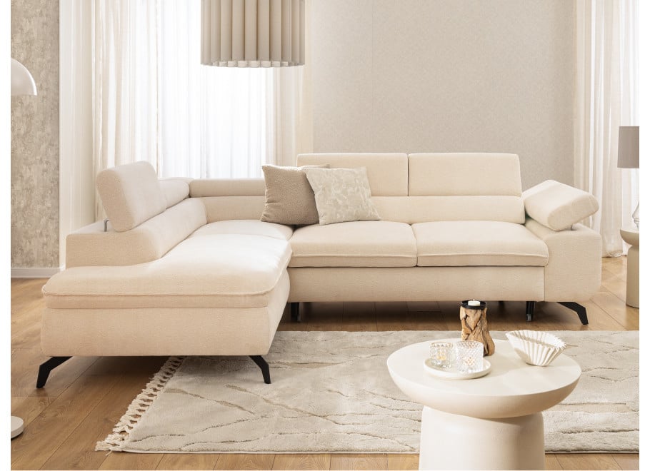 Narożnik Melvano duży beżowy z funkcją spania na wysokich nóżkach - Misterio 4