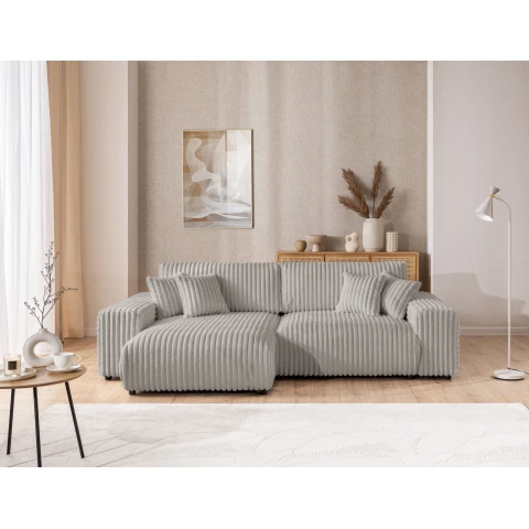 Szary sztruksowy narożnik z funkcją spania Nubo - uniwersalna otomata