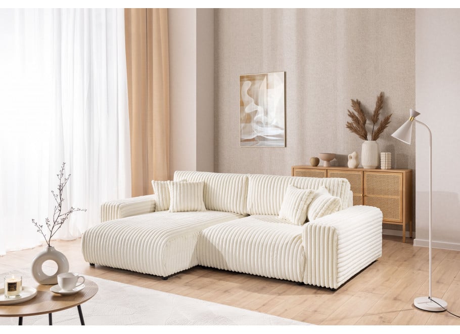 Rozkładany narożnik Nubo beżowy z funkcją spania i pojemnikiem na pościel - Vito 23