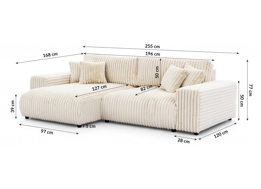 Rozkładany narożnik Nubo beżowy z funkcją spania i pojemnikiem na pościel 5