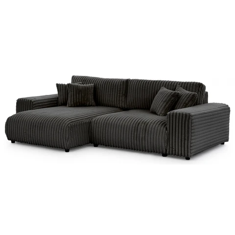 Rozkładany narożnik L-kształtny Nubo grafitowy sztruksowy z funkcją spania