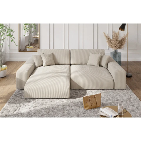 Narożnik Beżowy Nubo z Funkcją Spania, Pojemnik, głębokie siedzisko