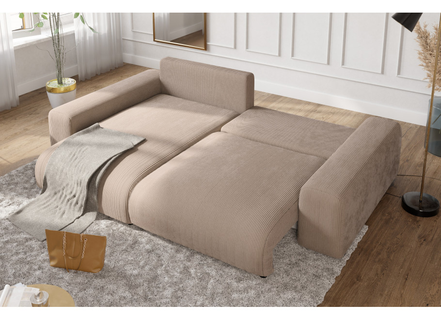 Narożnik L-kształtny Nubo z Funkcją Spania jasny brąz sztruks - Lincoln 17