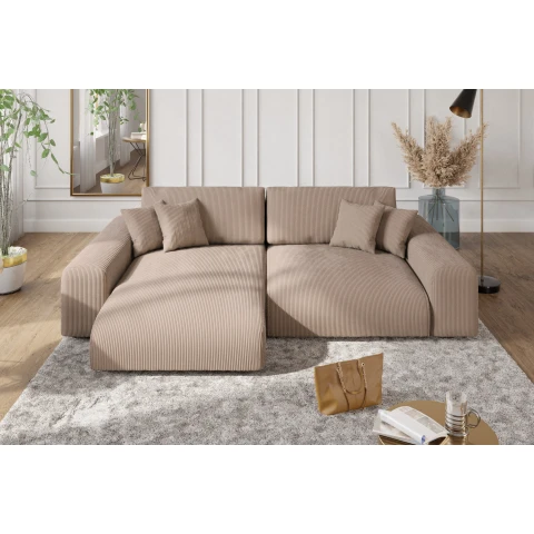 Narożnik L-kształtny Nubo z Funkcją Spania jasny brąz sztruks