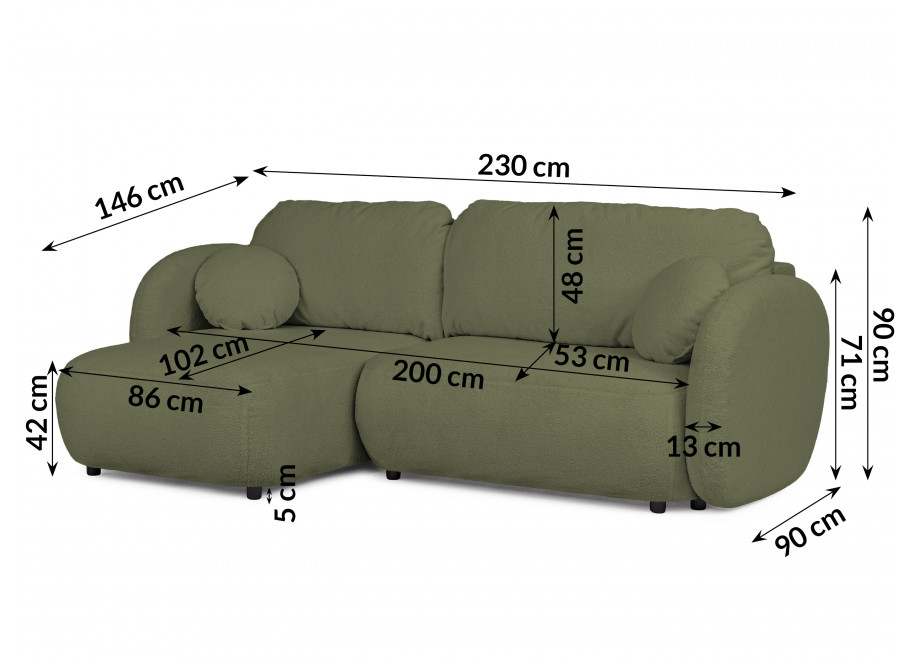 Narożnik L-kształtny Velano z funkcją spania zielony - uniwersalna otomana 5