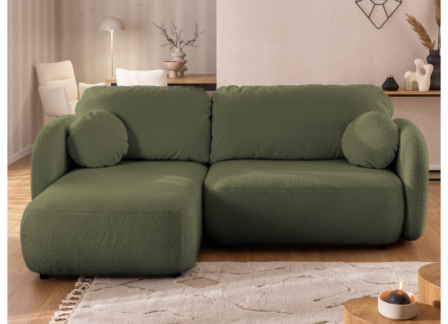 Narożnik L-kształtny Velano z funkcją spania zielony - uniwersalna otomana 6
