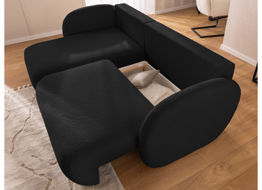Narożnik Velano z funkcją spania czarny baranek - nowoczesny do salonu - Quelle 100