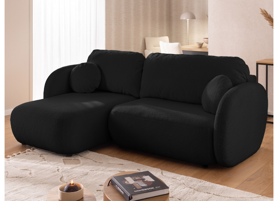 Narożnik Velano z funkcją spania czarny baranek - nowoczesny do salonu - Quelle 100