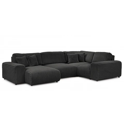 Nowoczesny duży narożnik Candi w kształcie U – grafitowy sztruks