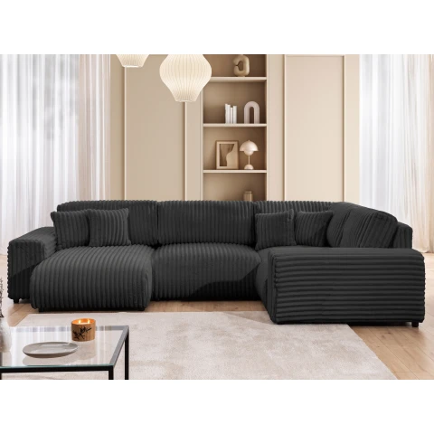 Nowoczesny duży narożnik Candi w kształcie U – grafitowy sztruks