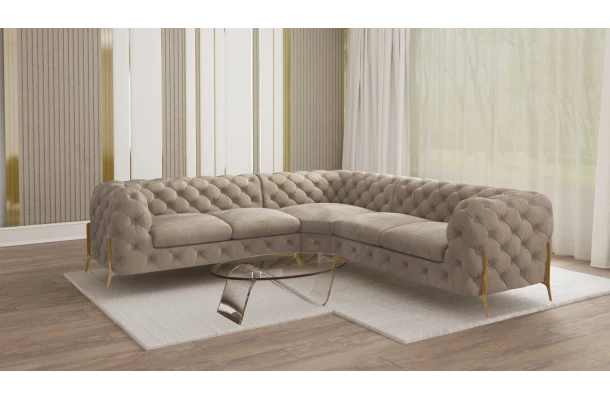 Narożnik pięcioosobowy luksusowy pikowany Chesterfield TEO HIGH 2+E+2 - bok
