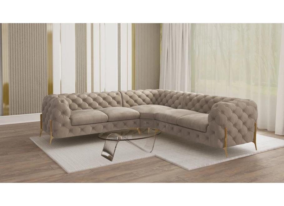 Narożnik pięcioosobowy luksusowy pikowany Chesterfield TEO HIGH 2+E+2