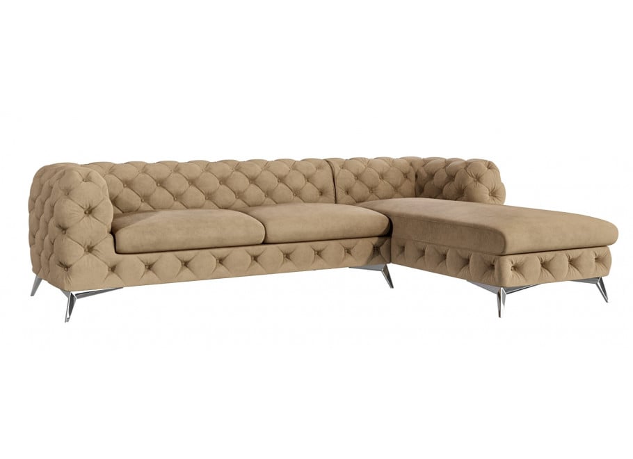 Beżowy narożnik pikowany na wysokich nóżkach glamour Chesterfield TEO 2,5+OT - Riviera 24