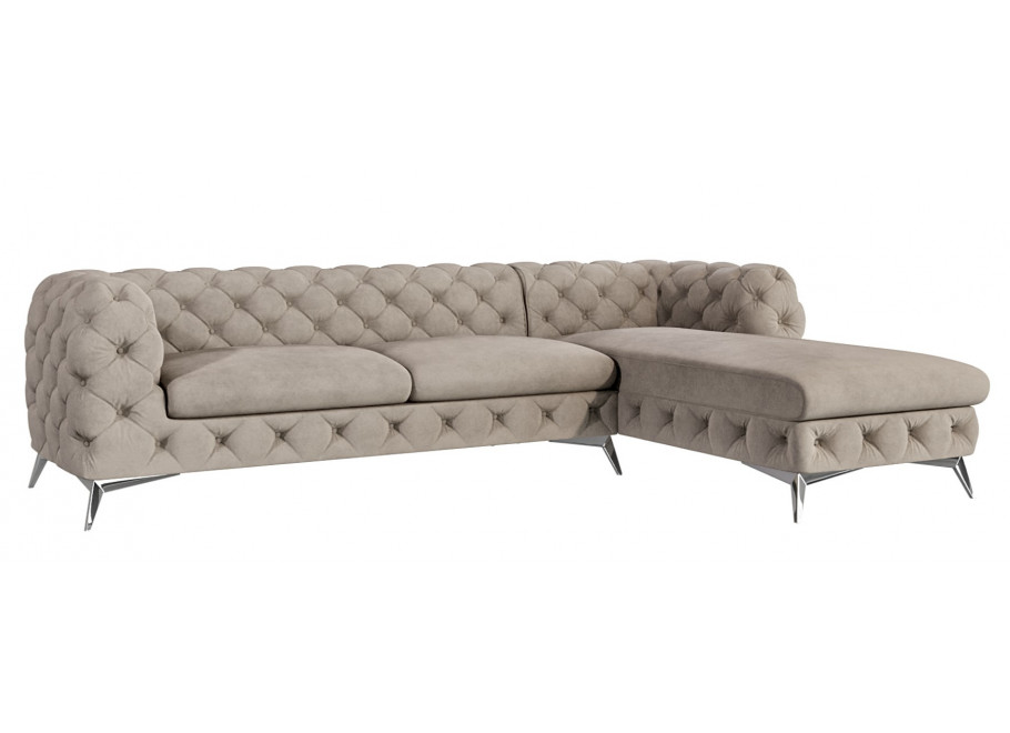 Narożnik szaro-beżowy pikowany glamour Chesterfield TEO 2,5+OT - Riviera 16