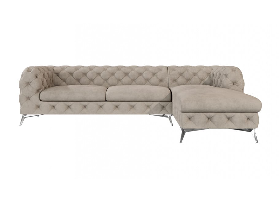 Narożnik szaro-beżowy pikowany glamour Chesterfield TEO 2,5+OT - Riviera 16