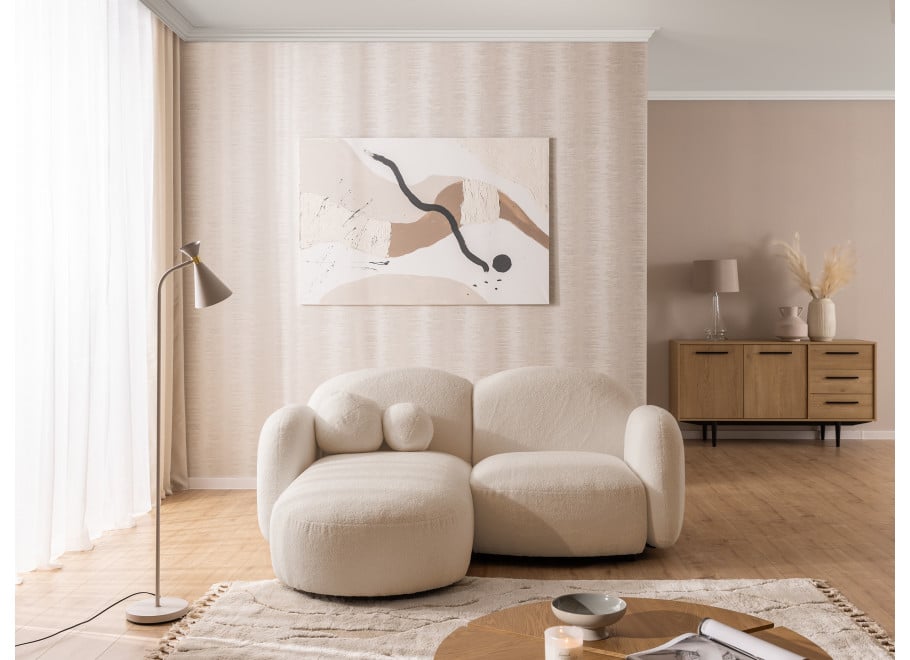 Przytulny beżowy Narożnik Bloop – Obły Kształt, Tkanina Boucle Baranek - Quelle 03