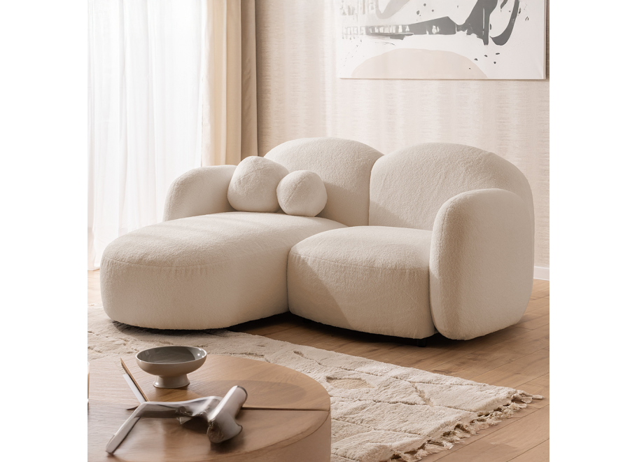 Przytulny beżowy Narożnik Bloop – Obły Kształt, Tkanina Boucle Baranek - Quelle 03