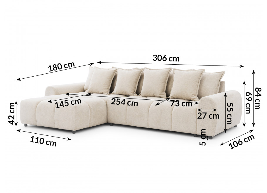 Narożnik Mallow – Miękki nowoczesny L-kształtny pikowany 7