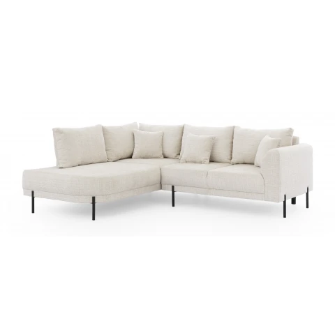 Narożnik Tilla jasnobeżowy – Miękka tkanina szenilowa i smukłe nóżki