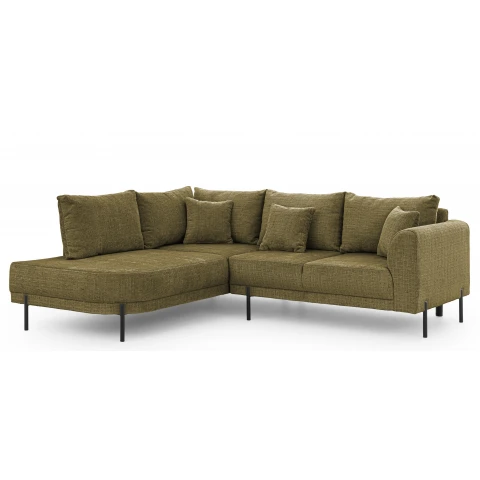 Narożnik oliwkowy Tilla na wysokich nóżkach – nowoczesny L-kształtny