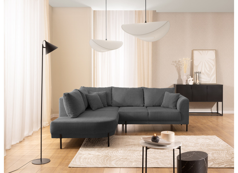 Narożnik szary Tilla – Nowoczesny na wysokich nóżkach – Komfortowe poduszki - Cremona 95