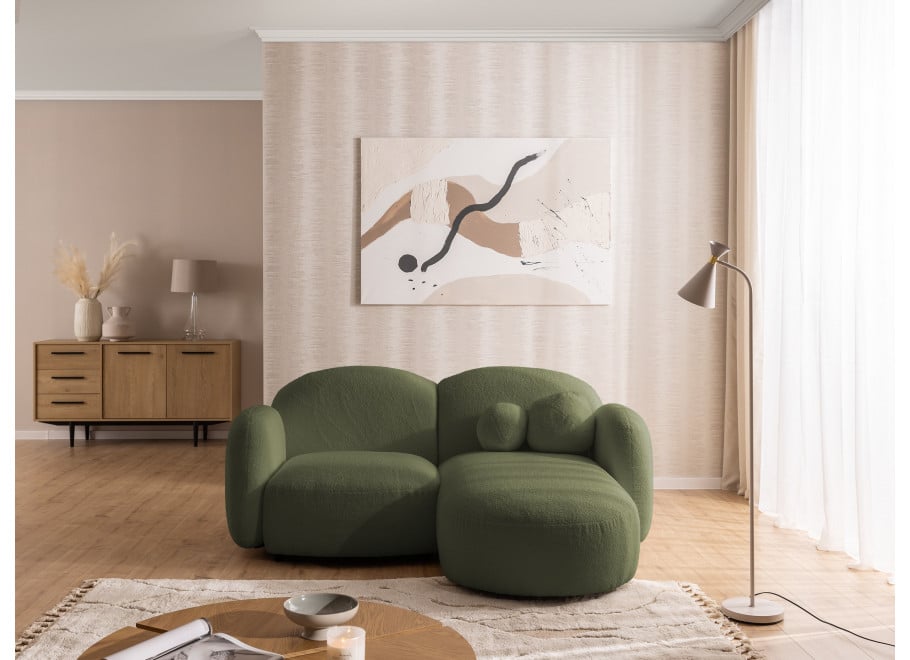 Zielony mały narożnik do salonu Bloop – tkanina boucle, kształt L - Quelle 37