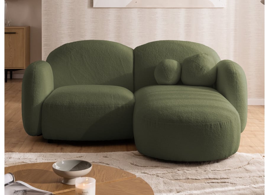 Zielony mały narożnik do salonu Bloop – tkanina boucle, kształt L - Quelle 37