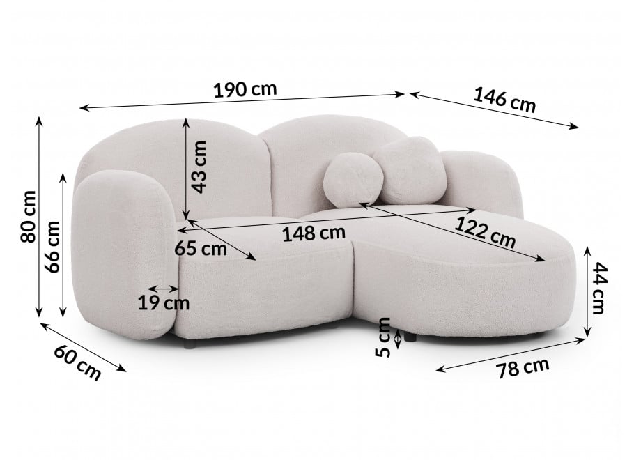 Biały mały narożnik Bloop – kompaktowy L-kształtny, tkanina boucle 7