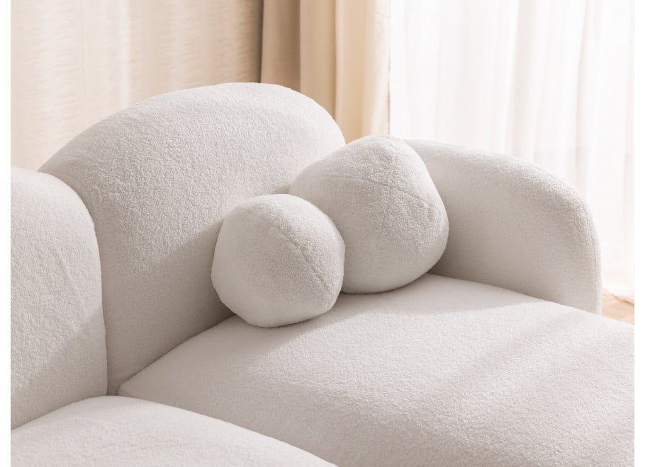 Biały mały narożnik Bloop – kompaktowy L-kształtny, tkanina boucle - Quelle 01