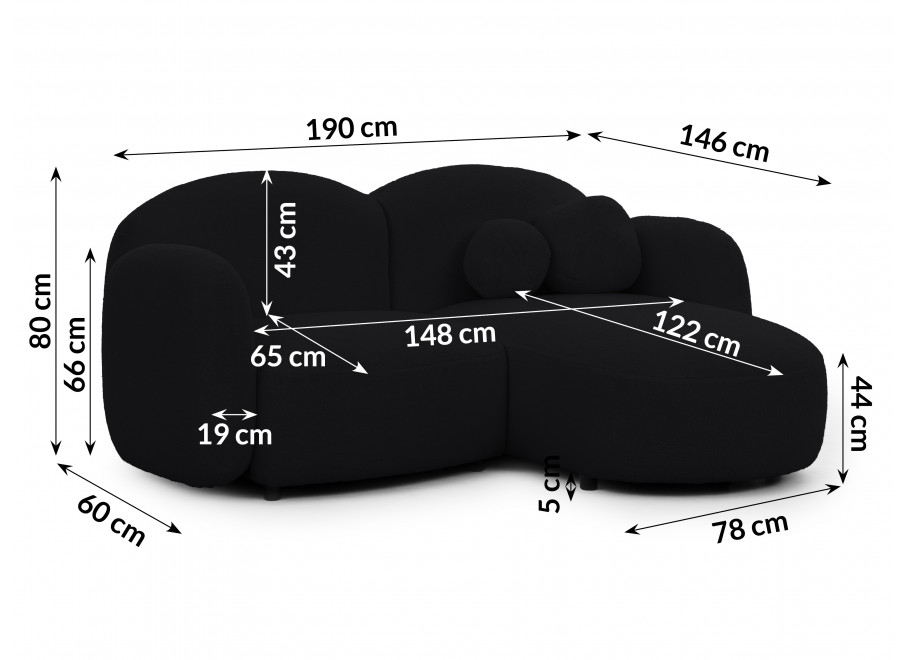 Czarny kompaktowy narożnik L-kształtny Bloop – modna tkanina boucle 5