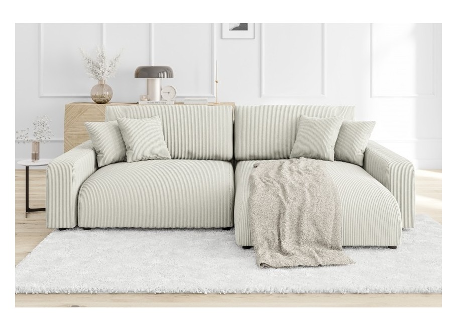 Beżowy narożnik sztruksowy Sergio – L-kształtny, z funkcją spania - Lincoln 03