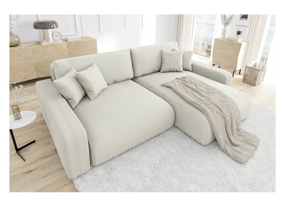 Beżowy narożnik sztruksowy Sergio – L-kształtny, z funkcją spania - Lincoln 03