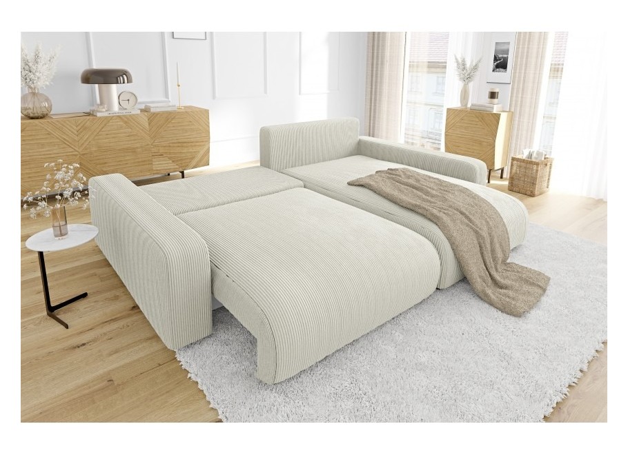 Beżowy narożnik sztruksowy Sergio – L-kształtny, z funkcją spania - Lincoln 03