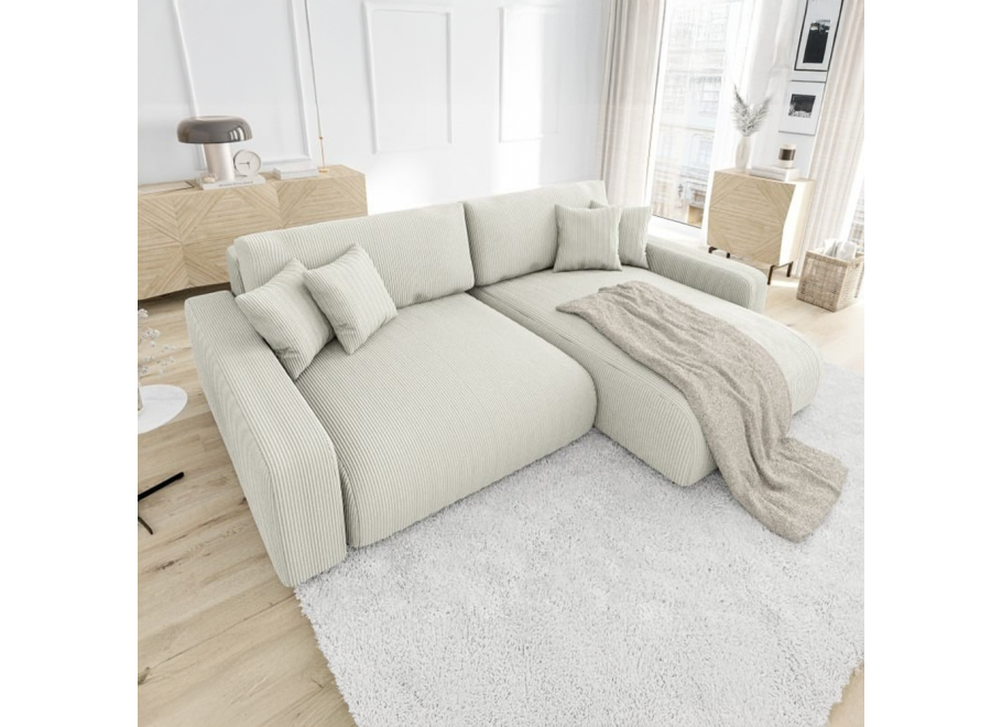 Beżowy narożnik sztruksowy Sergio – L-kształtny, z funkcją spania - Lincoln 03