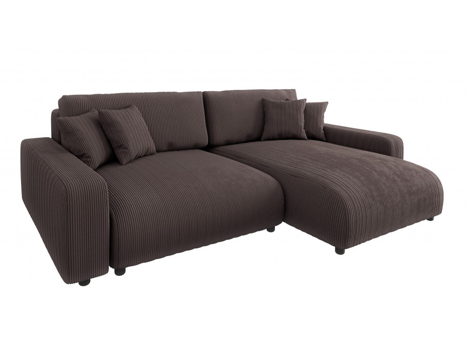 Rozkładany narożnik Sergio L– brązowy z funkcją spania, tkanina sztruksowa - Lincoln 29