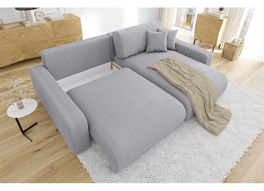 Jasny szary narożnik sztruksowy Sergio – rozkładany, L-kształtny - Lincoln 86