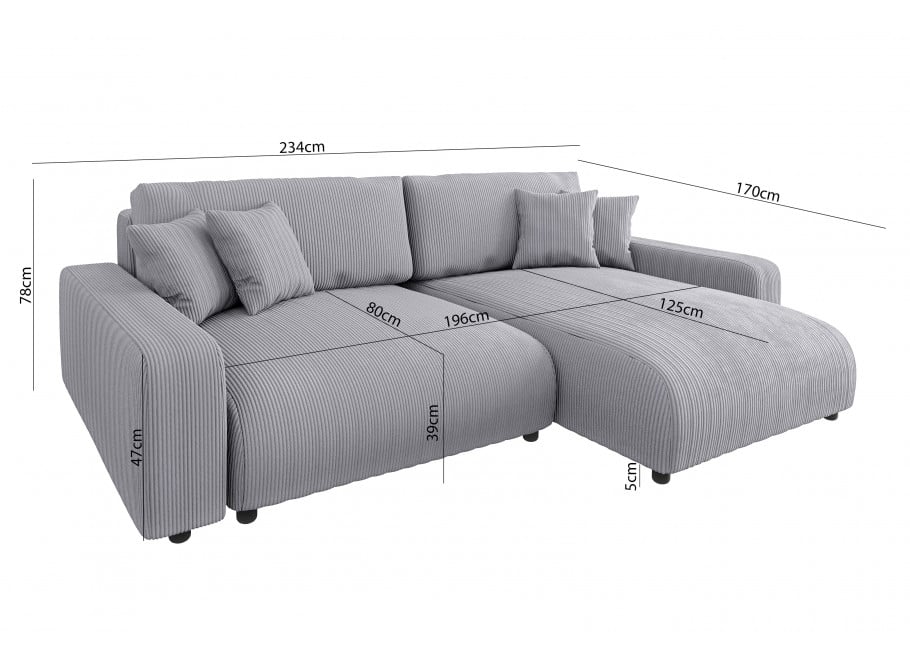 Jasny szary narożnik sztruksowy Sergio – rozkładany, L-kształtny 5