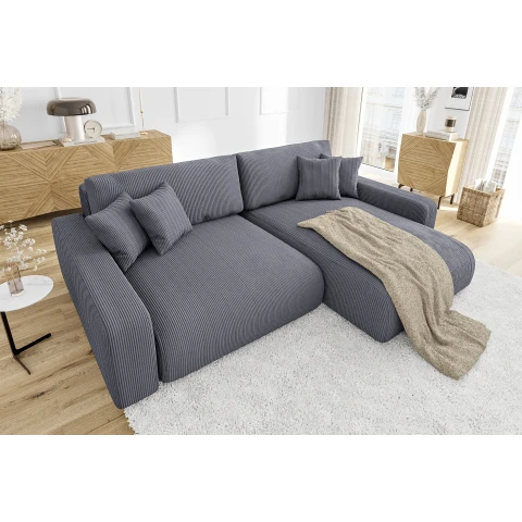 Szary narożnik Sergio L-kształtny – z funkcją spania i pojemnikiem na pościel