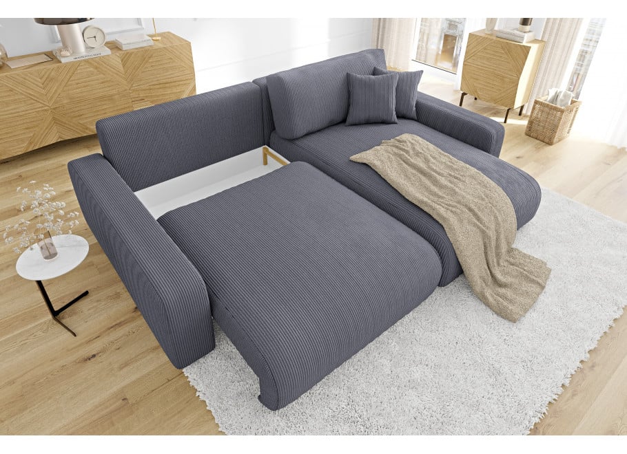 Szary narożnik Sergio L-kształtny – z funkcją spania i pojemnikiem na pościel - Lincoln 90