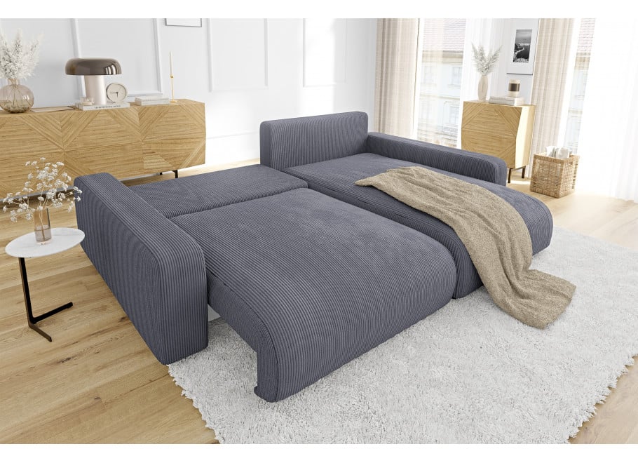 Szary narożnik Sergio L-kształtny – z funkcją spania i pojemnikiem na pościel - Lincoln 90